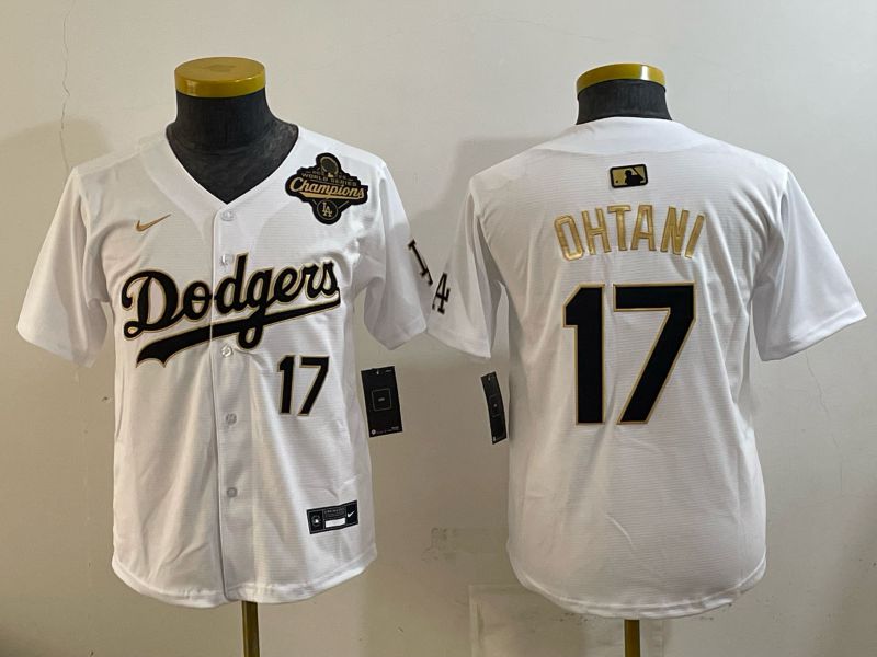Youth 2026 Los Angeles Dodgers #17 Ohtani White Gold Game Nike MLB Jersey style 006->youth mlb jersey->Youth Jersey